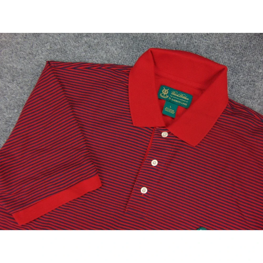 St Andrews Links Polo Shirt Mens Large Red Blue Striped Brooks Brothers Golf